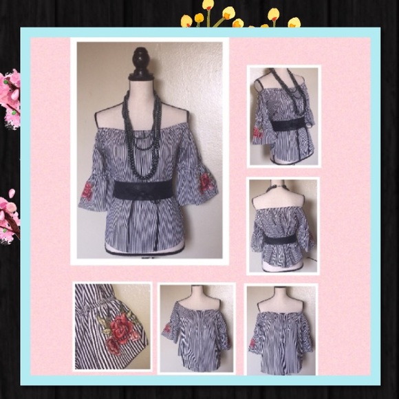 Tops - 🌹NWT🌹Off Shoulder Stripes & Flowers Top🌹
